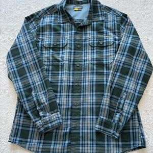 Eddie Bauer Teal and Navy Plaid Button Down Shirt